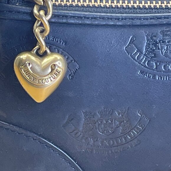 Juicy Couture Black Embossed Leather With Gold Chain Strap & Heart Charm Clutch - Picture 8 of 11